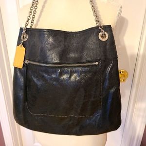 Coach distressed black leather shoulder purse with chain strap